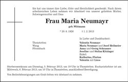 Traueranzeige Maria Neumayr