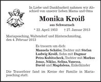 Traueranzeige Monika Kroiß