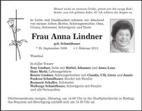 Traueranzeige Anna Lindner