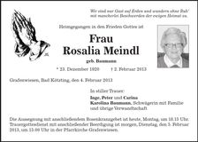 Traueranzeige Rosalia Meindl