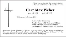 Traueranzeige Max Weber