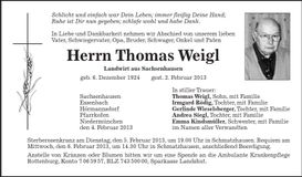 Traueranzeige Thomas Weigl