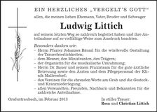 Traueranzeige Ludwig Littich