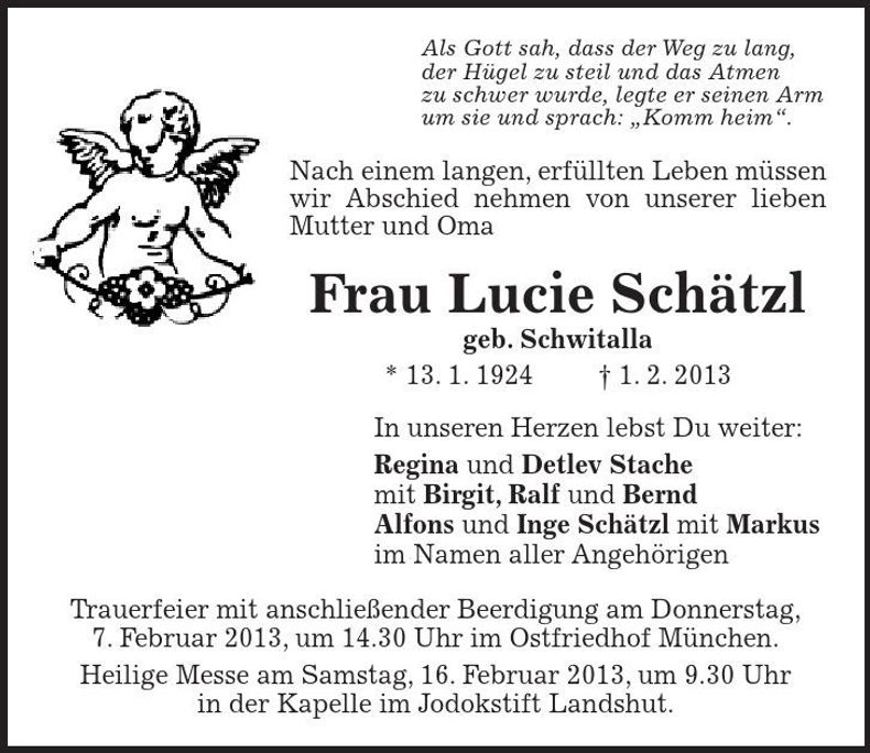 Traueranzeige Lucie Schätzl