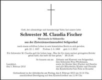 Traueranzeige Claudia Fischer