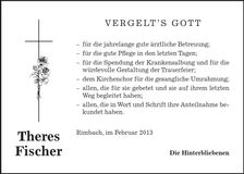 Traueranzeige Theres Fischer