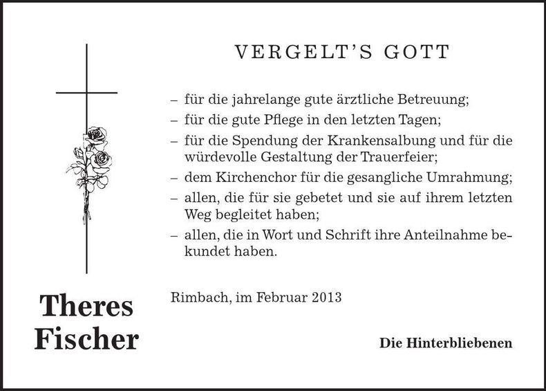 Traueranzeige Theres Fischer