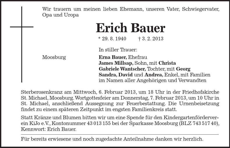 Traueranzeige Erich Bauer
