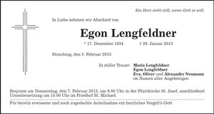 Traueranzeige Egon Lengfeldner