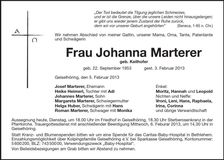 Traueranzeige Johanna Marterer