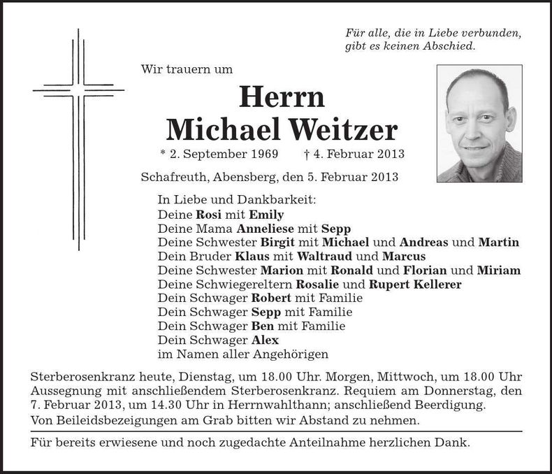 Traueranzeige Weitzer Michael