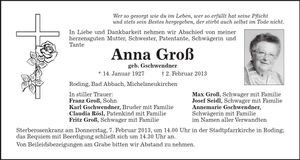 Traueranzeige Anna Groß