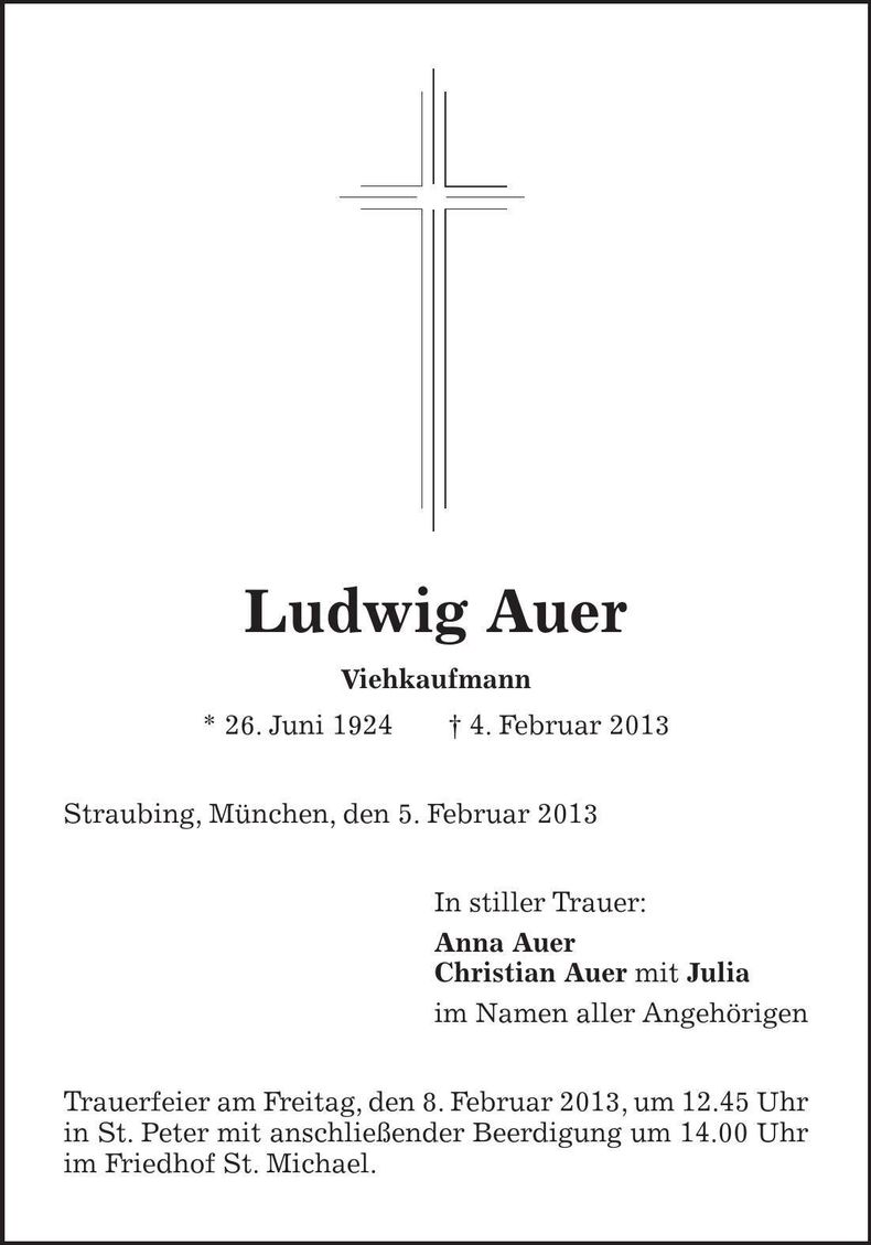 Traueranzeige Ludwig Auer