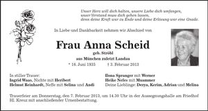 Traueranzeige Anna Scheid