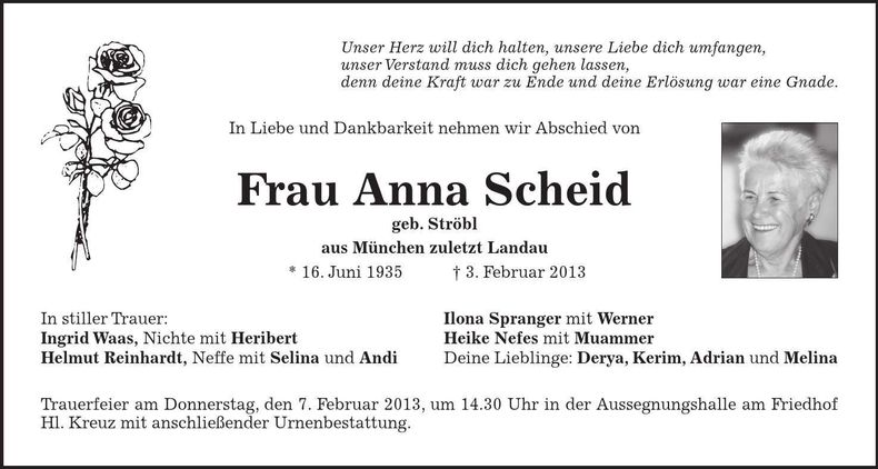 Traueranzeige Anna Scheid