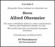 Traueranzeige Alfred Obermeier