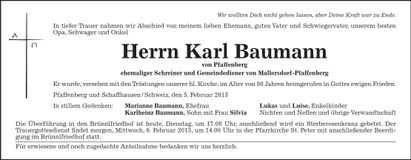 Traueranzeige Karl Baumann