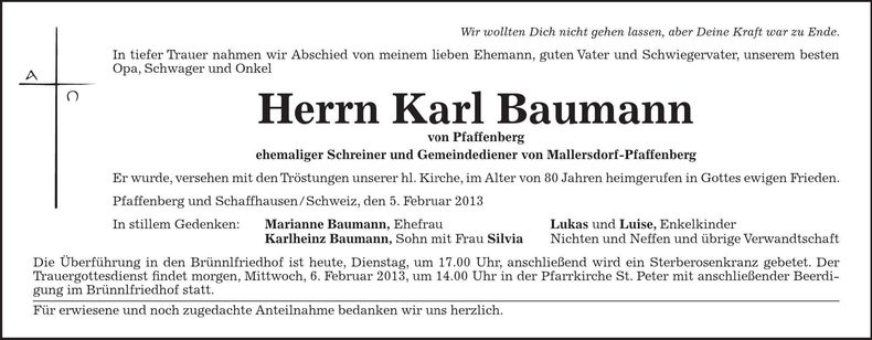 Traueranzeige Karl Baumann