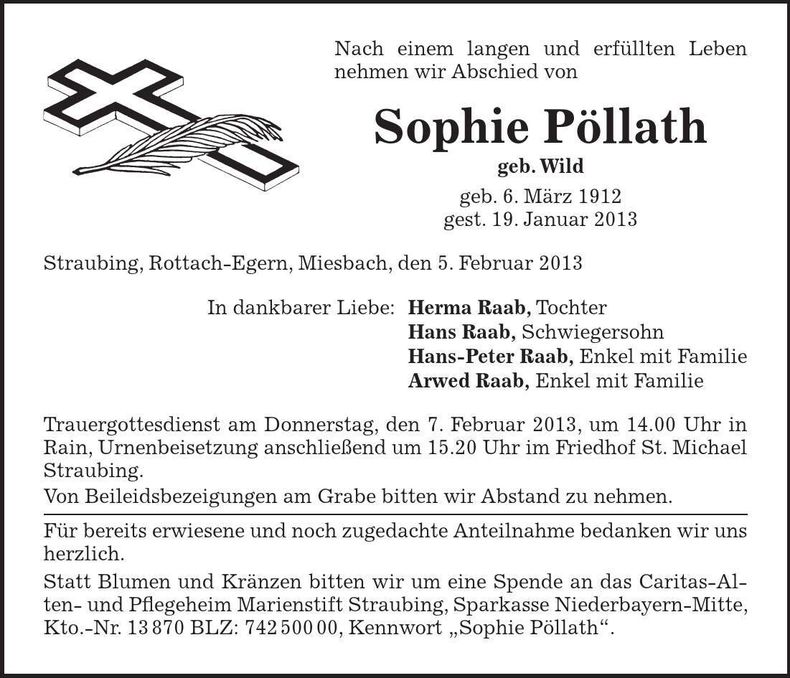 Traueranzeige Sophie Pöllath