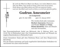 Traueranzeige Gudrun Amesmeier