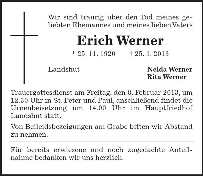 Traueranzeige Erich Werner