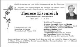 Traueranzeige Therese Eisenreich