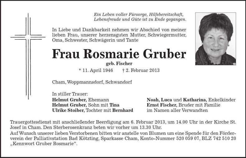 Traueranzeige Rosmarie Gruber