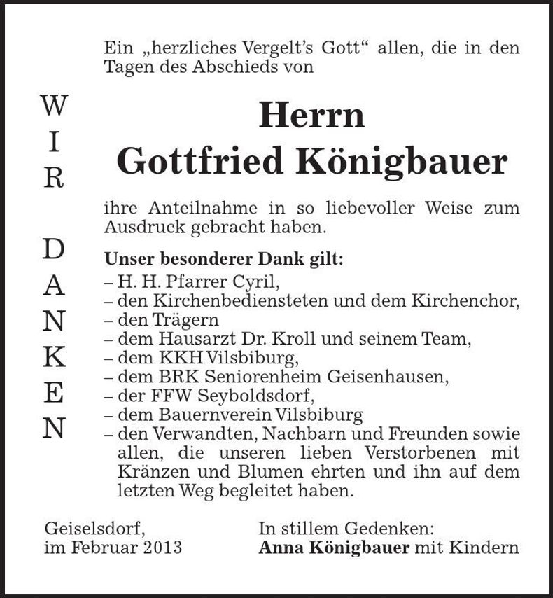 Traueranzeige Gottfried Königbauer