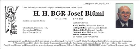 Traueranzeige Josef Blüml
