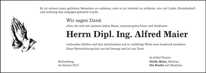 Traueranzeige Alfred Maier