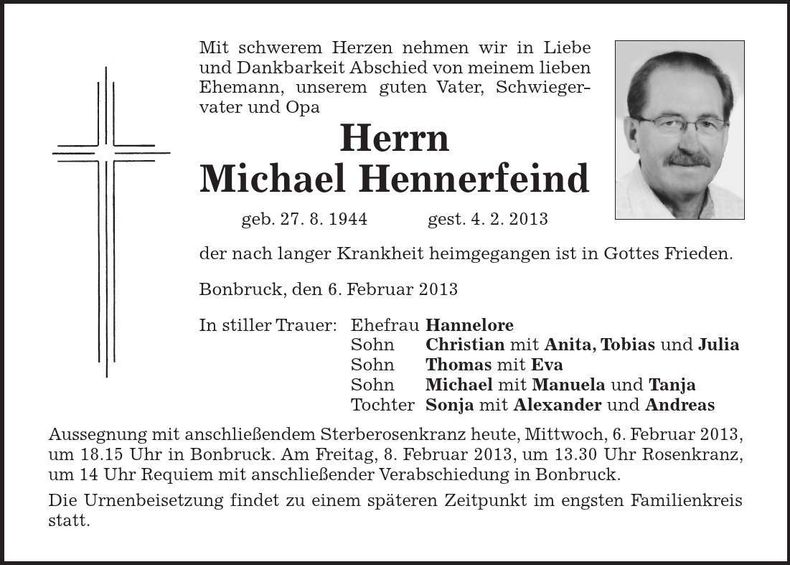 Traueranzeige Michael Hennerfeind