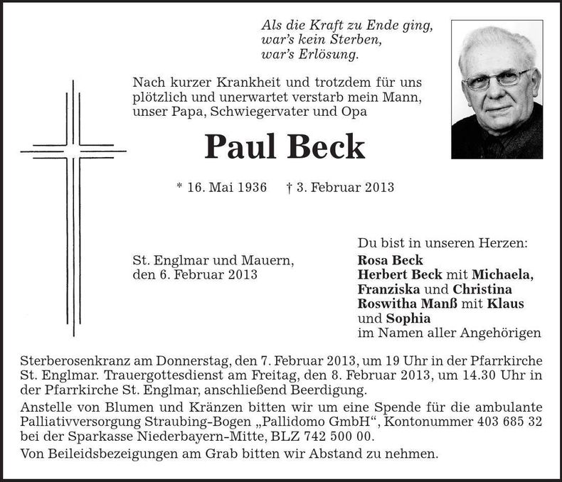 Traueranzeige Paul Beck