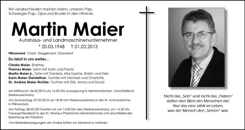 Traueranzeige Martin Maier