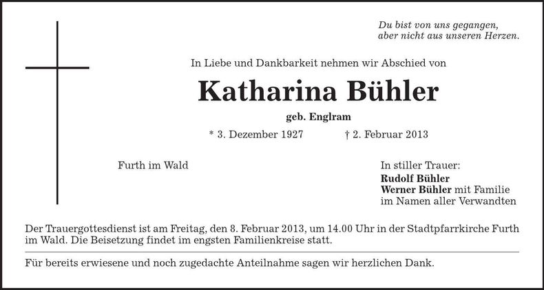 Traueranzeige Katharina Bühler