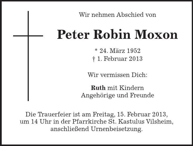 Traueranzeige Peter Robin Moxon