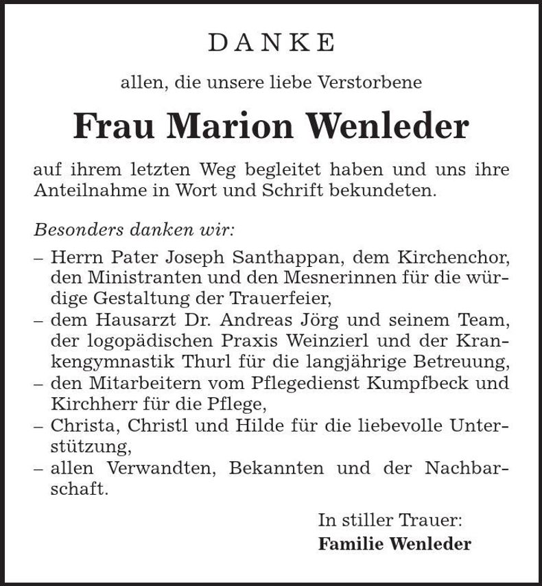 Traueranzeige Marion Wenleder