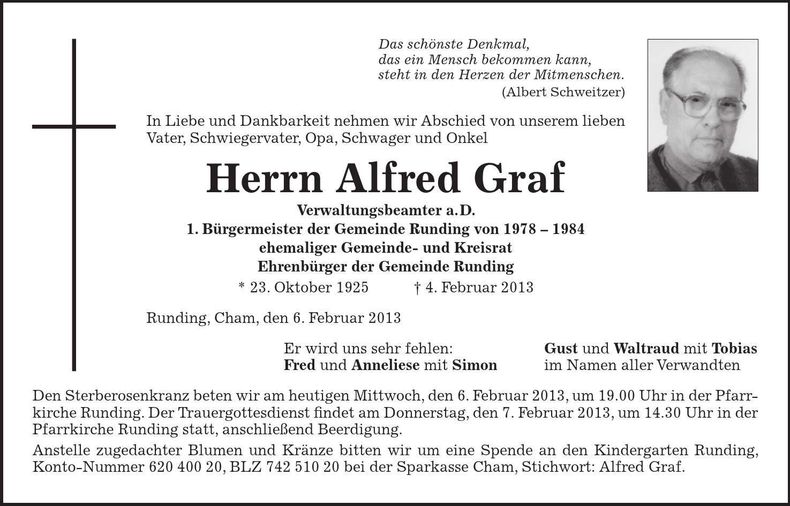 Traueranzeige Alfred Graf