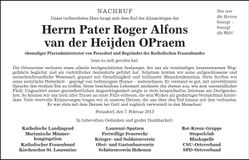 Traueranzeige van der Heijden Pater Roger