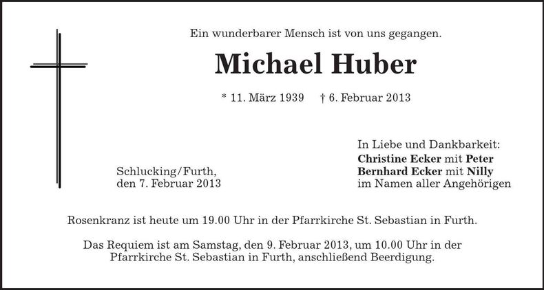 Traueranzeige Michael Huber