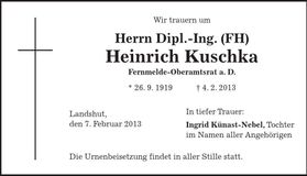 Traueranzeige Heinrich Kuschka