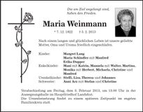 Traueranzeige Maria Weinmann