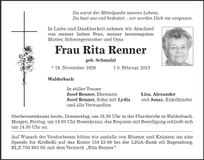 Traueranzeige Rita Renner