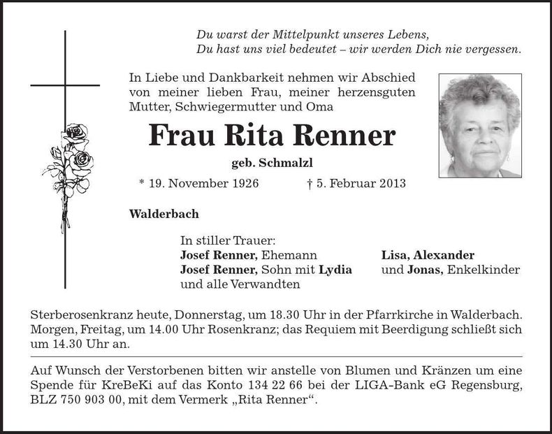 Traueranzeige Rita Renner