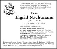 Traueranzeige Ingrid Nachtmann