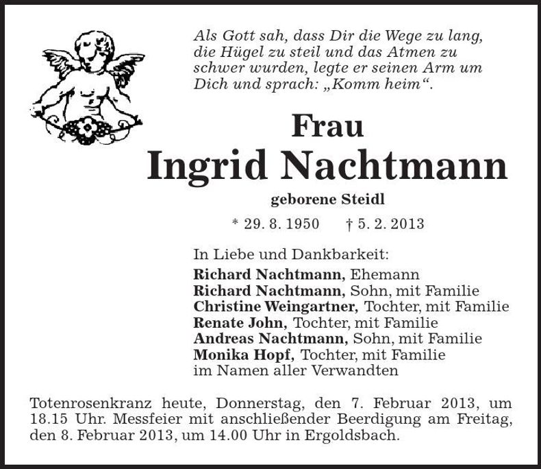 Traueranzeige Ingrid Nachtmann