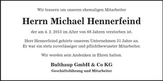 Traueranzeige Michael Hennerfeind