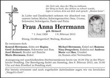 Traueranzeige Anna Herrmann