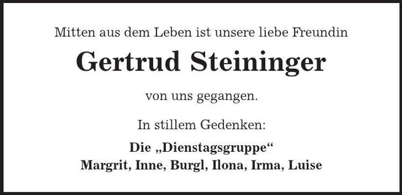 Traueranzeige Gertrud Steininger