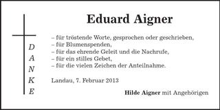 Traueranzeige Eduard Aigner