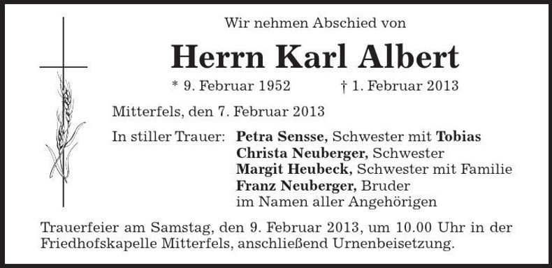 Traueranzeige Karl Albert